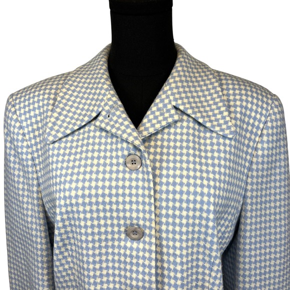 Pendleton Womens Houndstooth Wool Blazer Blue Cream Size 14 P Vintage Preppy - Picture 2 of 8